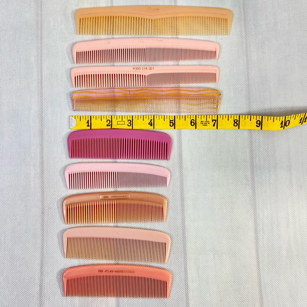 Rexall Nylon Vintage Hair Combs Set of 9 1950s Unbreakable Barber Salon Pink
